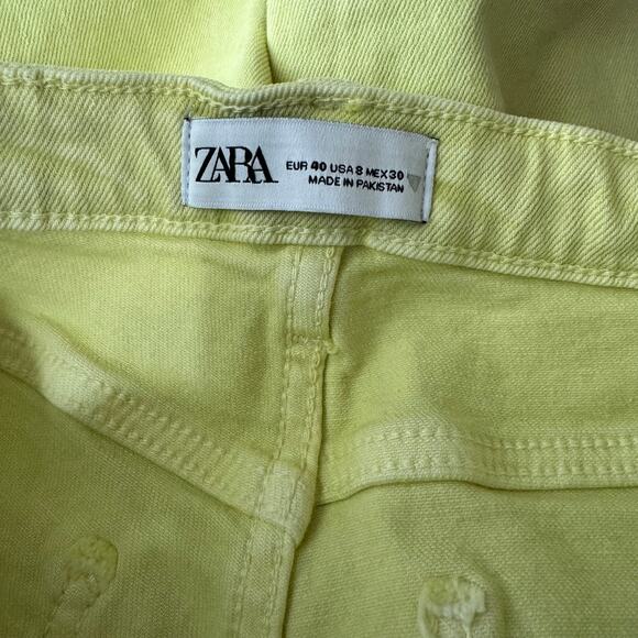 Zara Mid Rise Crop Flare Lime Yellow Stretch Jeans NWT Size 8 - Picture 10 of 15